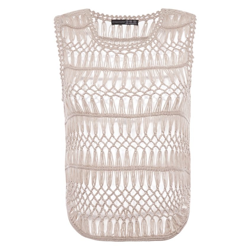 Top sin mangas crochet color marrón topo