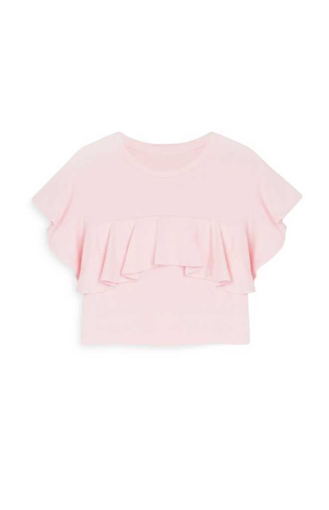 Camiseta rosa con volante de niña peque 4,00€   